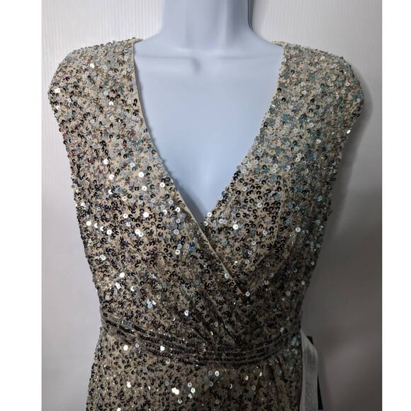 Mac Duggal 5489 Ombre Sequin Formal Gown Nude Silver Slit Evening Dress 6 NWT - Picture 4 of 15